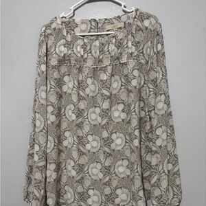 LOFT Cream and Gray Floral Blouse